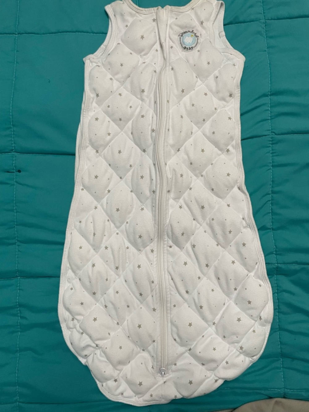 White Quilted Weighted Baby Sleep Sack with Star Print